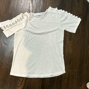 IRO Jean White soft oversized tee. Silver embellishment on sleeves. XS